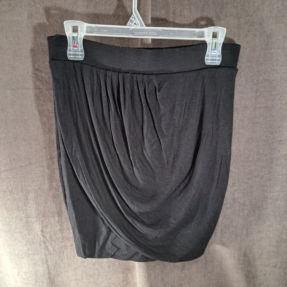 Revamped by Sirens Black Rayon Spandex Stretch Draped Mini Skirt VG L